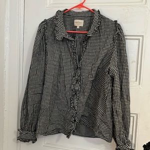 Sezane plaid collared shirt with ruffle details